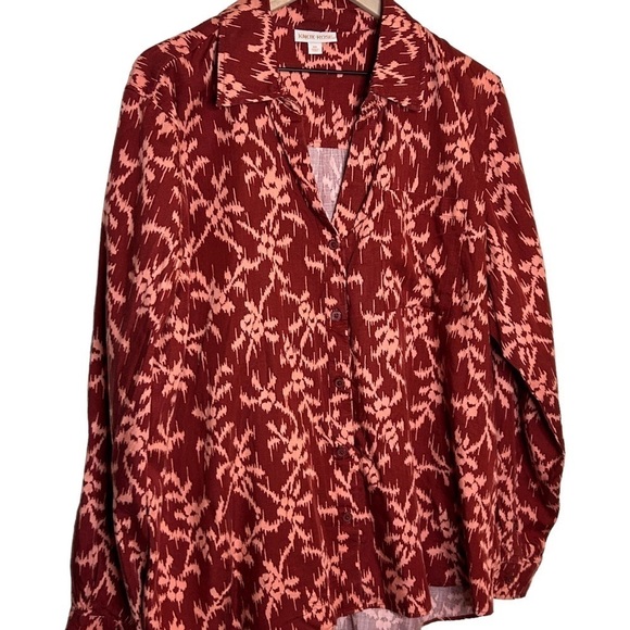 Knox Rose Long Sleeve Button-Down Shirt Red Patterned Collared Lyocell Size XXL - Picture 3 of 9